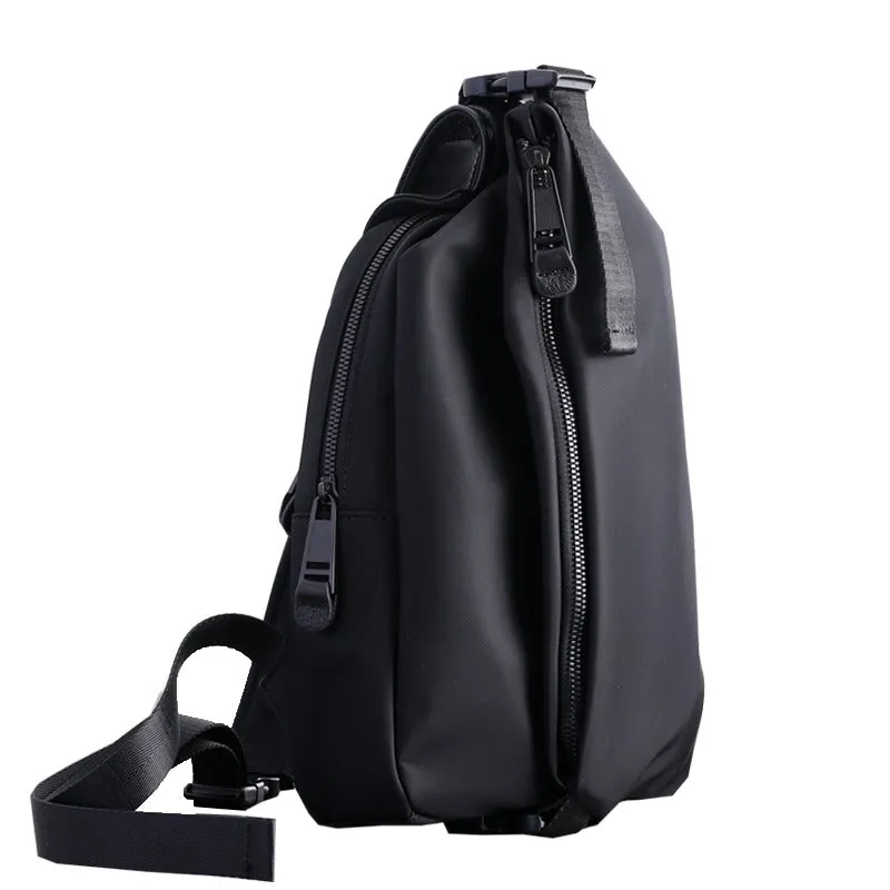 Mens Nylon Sling Bag Waterproof Black Nylon Biker Chest Purse Nylon Crossbody Sling Bag for Men