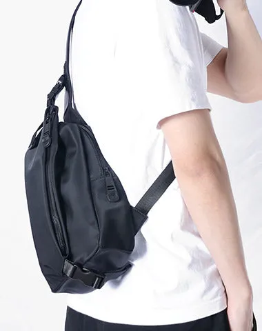 Mens Nylon Sling Bag Waterproof Black Nylon Biker Chest Purse Nylon Crossbody Sling Bag for Men