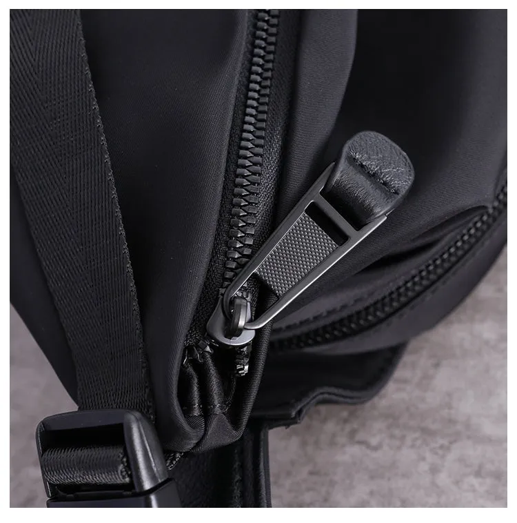 Mens Nylon Sling Bag Waterproof Black Nylon Biker Chest Purse Nylon Crossbody Sling Bag for Men