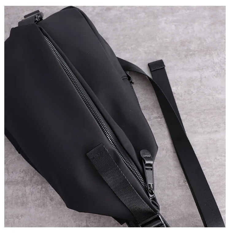Mens Nylon Sling Bag Waterproof Black Nylon Biker Chest Purse Nylon Crossbody Sling Bag for Men