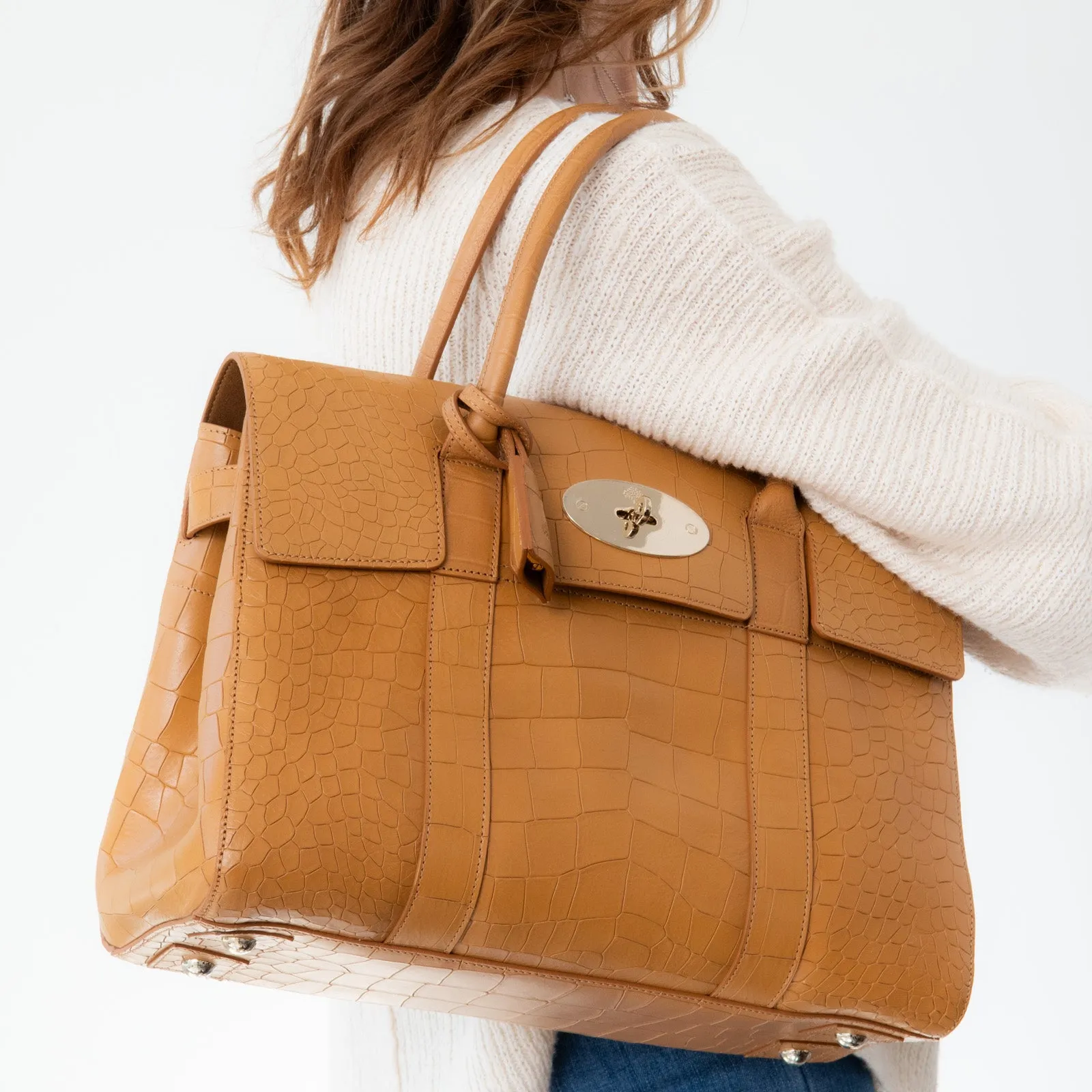 Mulberry Bayswater Tan Mock Croc Embossed  Leather Bag