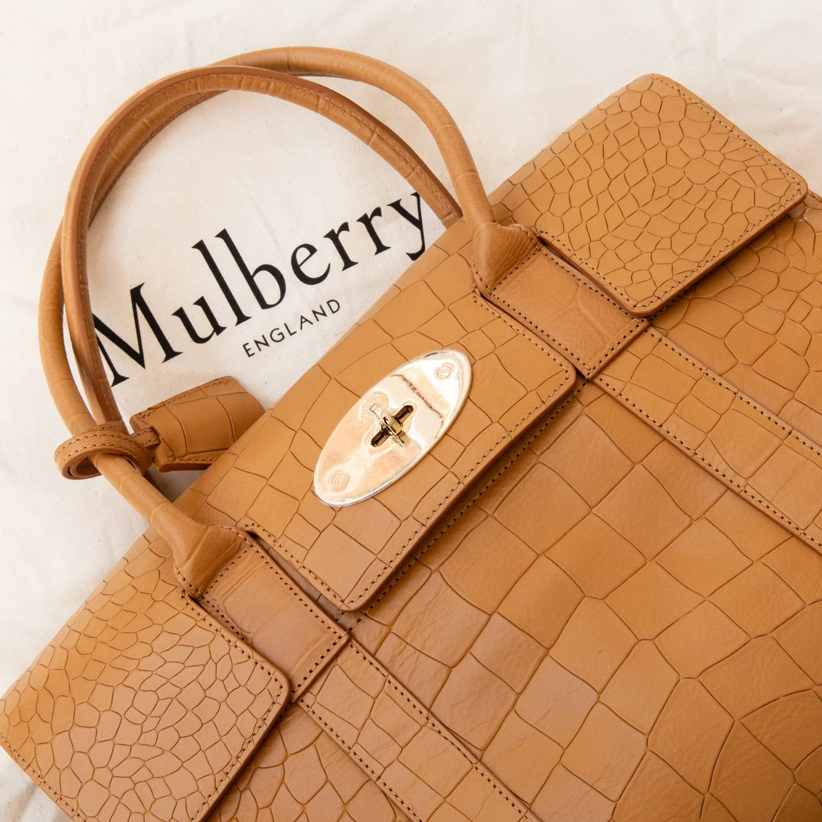 Mulberry Bayswater Tan Mock Croc Embossed  Leather Bag