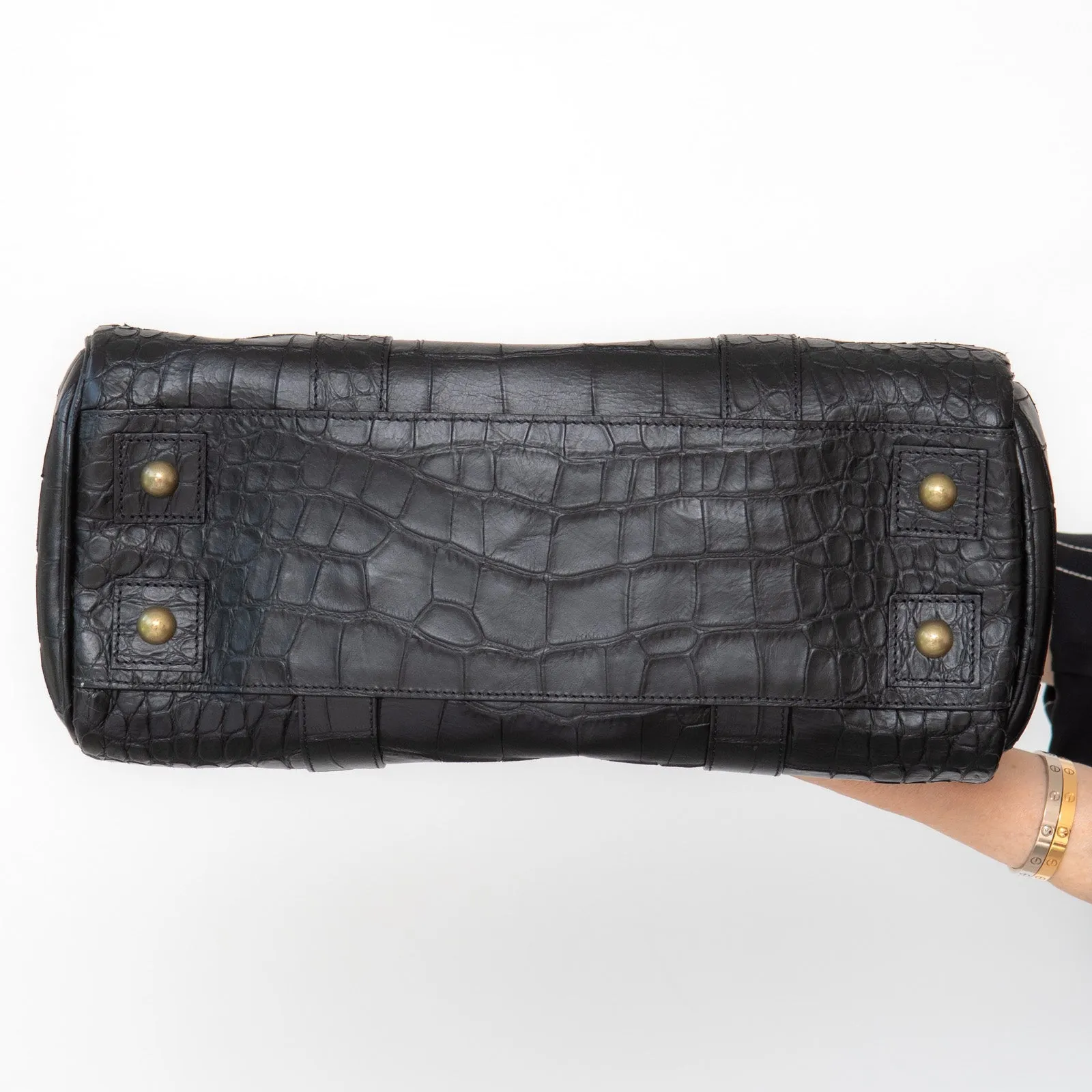Mulberry Black Bayswater Heritage Mock Croc Embossed Leather Bag