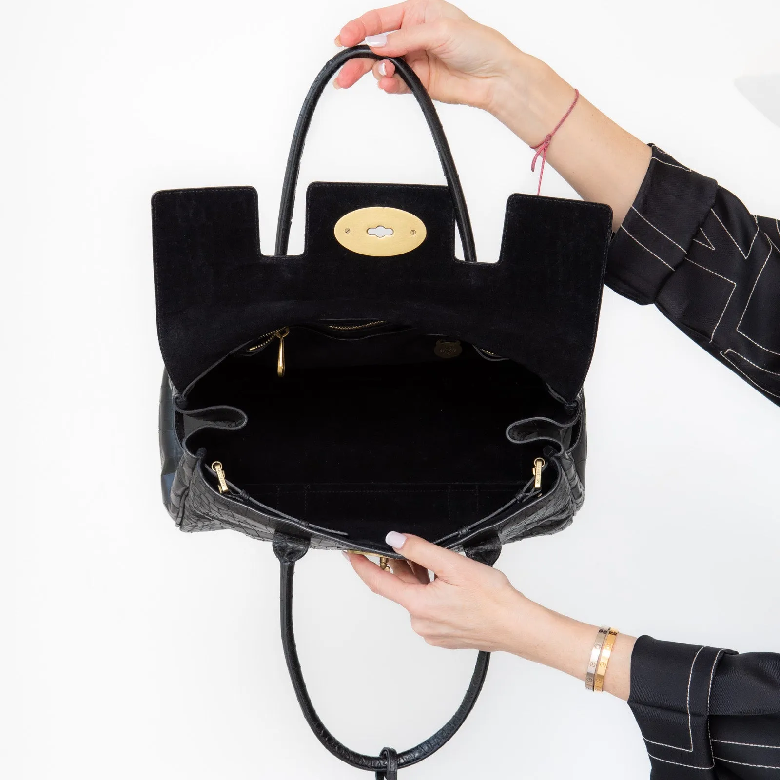 Mulberry Black Bayswater Heritage Mock Croc Embossed Leather Bag