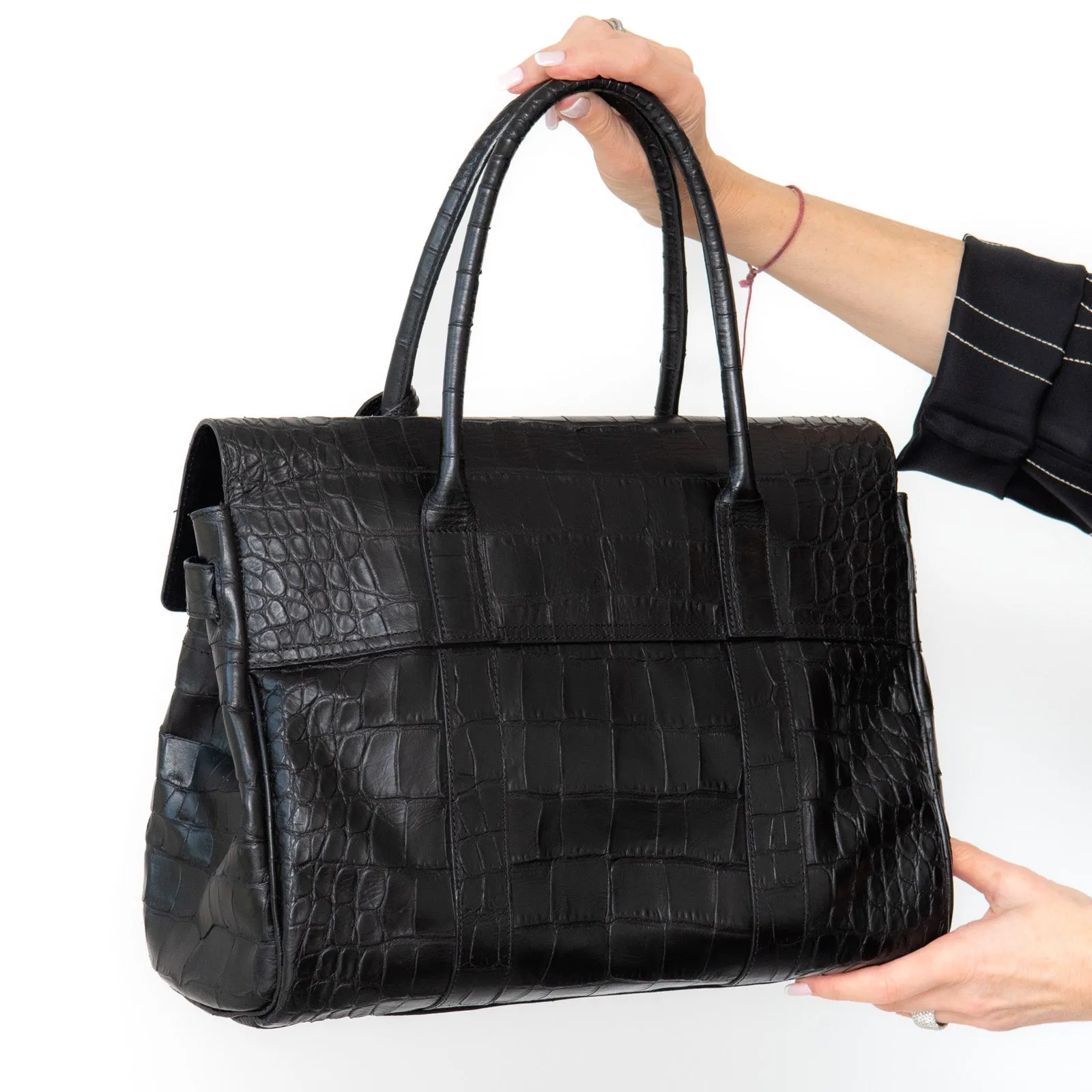 Mulberry Black Bayswater Heritage Mock Croc Embossed Leather Bag