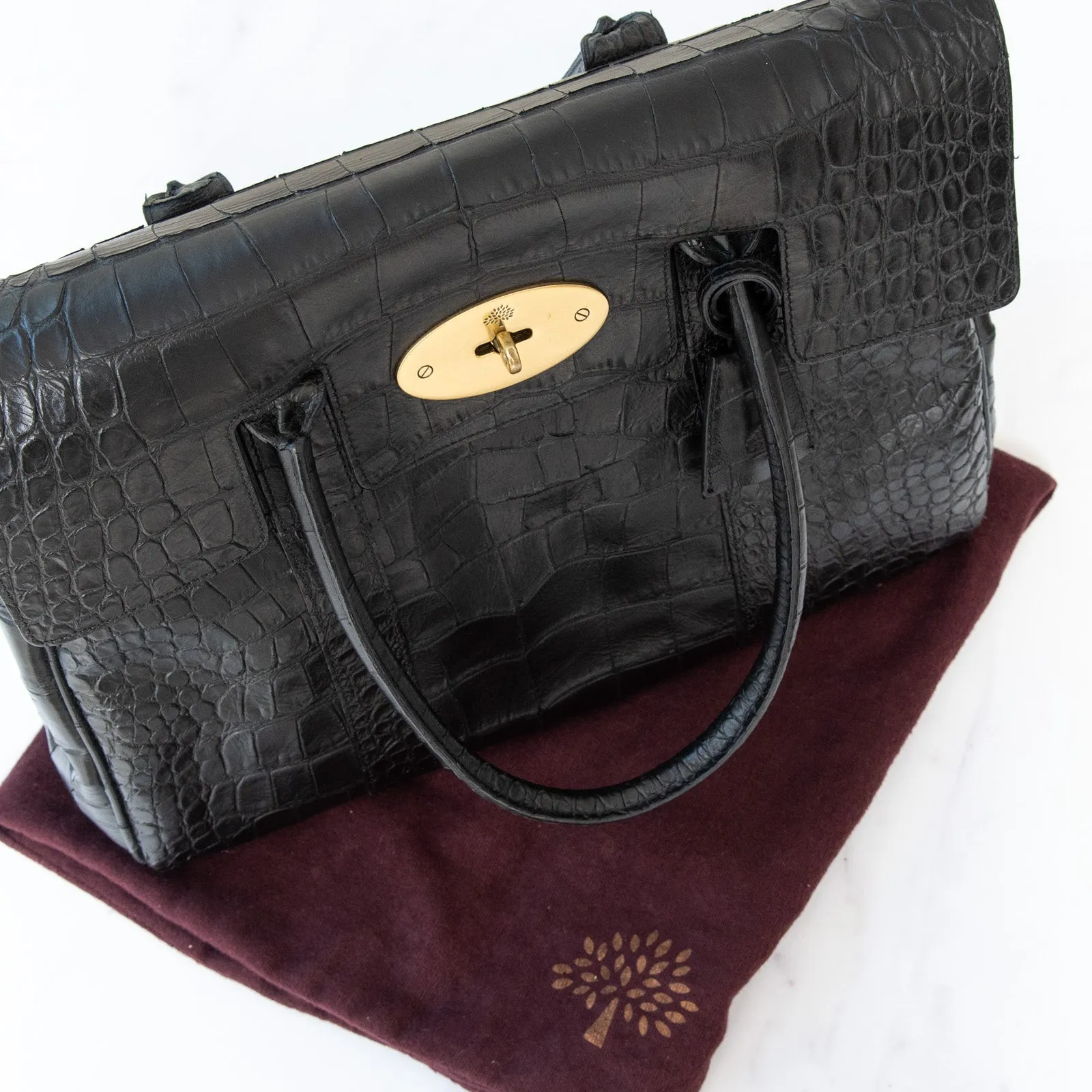 Mulberry Black Bayswater Heritage Mock Croc Embossed Leather Bag