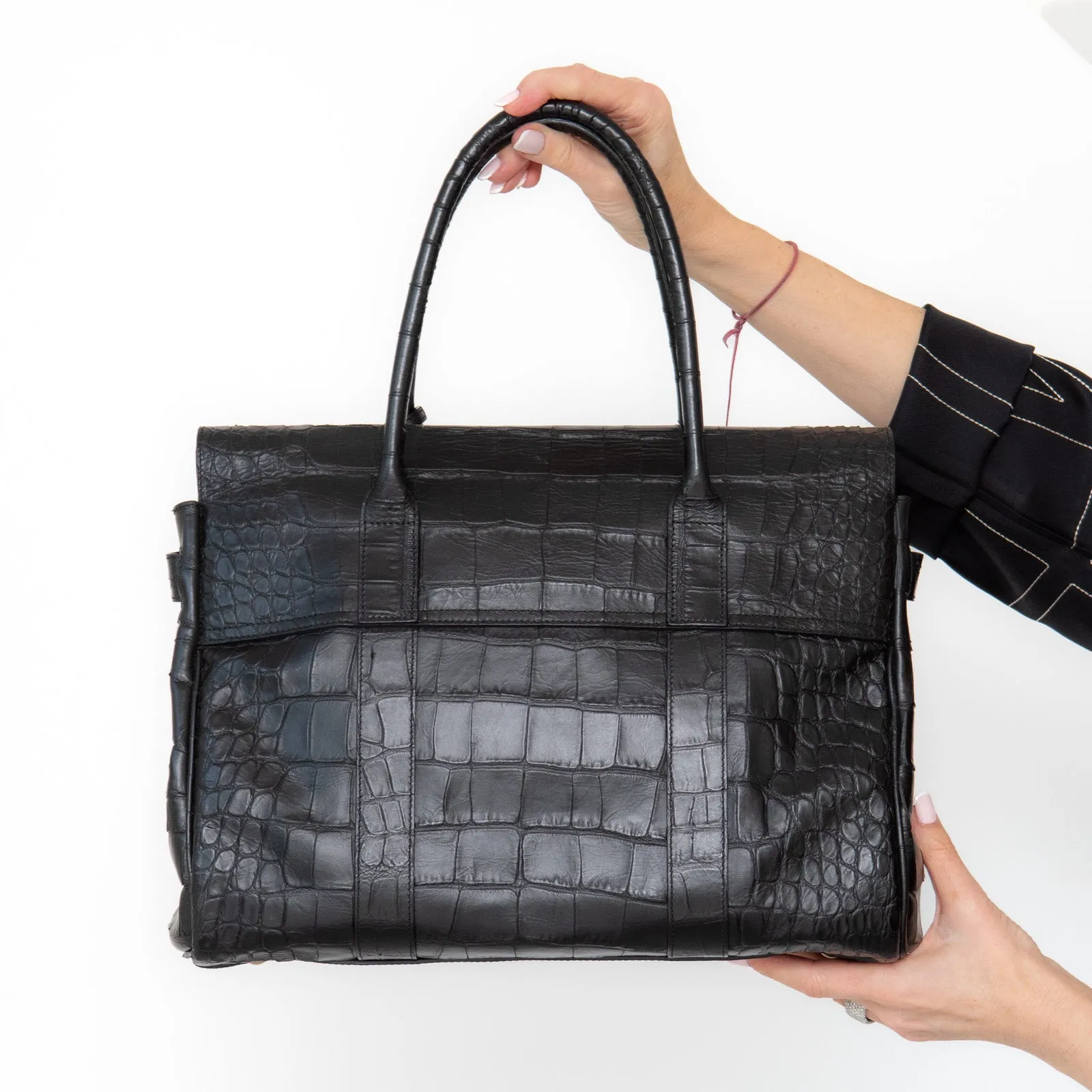 Mulberry Black Bayswater Heritage Mock Croc Embossed Leather Bag