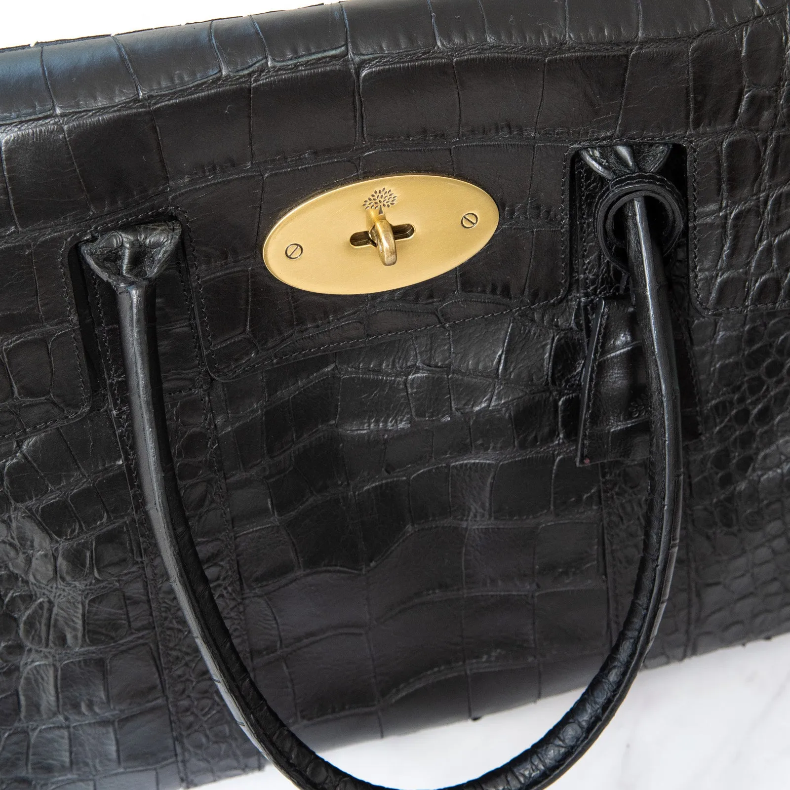 Mulberry Black Bayswater Heritage Mock Croc Embossed Leather Bag