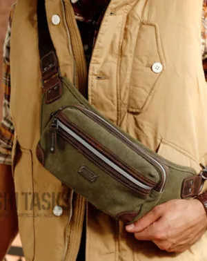 Navy Blue Canvas Leather Fanny Pack Women's Small Khaki Canvas Chest Bag Sling Hip Bag Waist Bag For Men