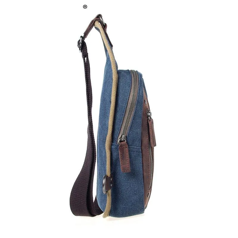 Navy Canvas Sling Backpack Men's Sling Bag Khaki Chest Bag Canvas One shoulder Backpack For Men
