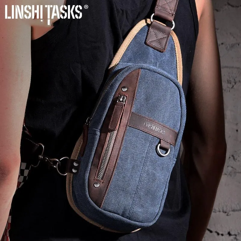 Navy Canvas Sling Backpack Men's Sling Bag Khaki Chest Bag Canvas One shoulder Backpack For Men