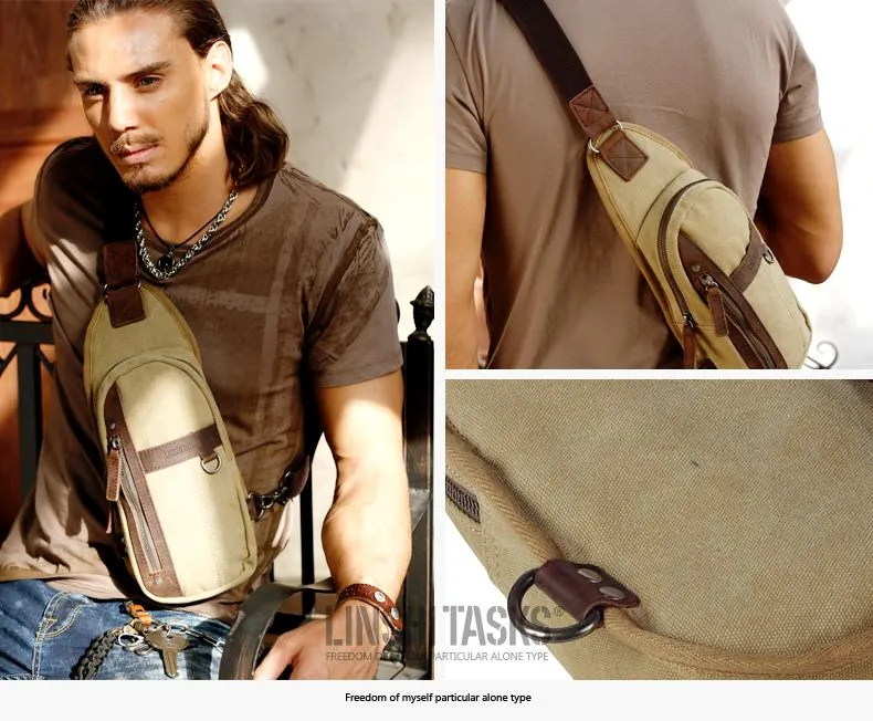 Navy Canvas Sling Backpack Men's Sling Bag Khaki Chest Bag Canvas One shoulder Backpack For Men