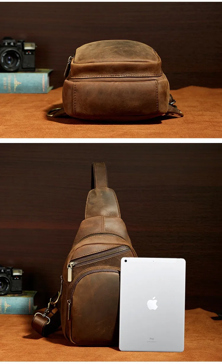 One Shoulder Backpack For Men Vintage Brown Leather Chest Bag Cool Sling Bags Crossbody Sling Bag