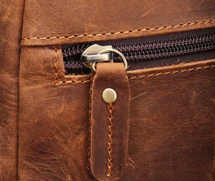 One Shoulder Backpack For Men Vintage Brown Leather Chest Bag Cool Sling Bags Crossbody Sling Bag