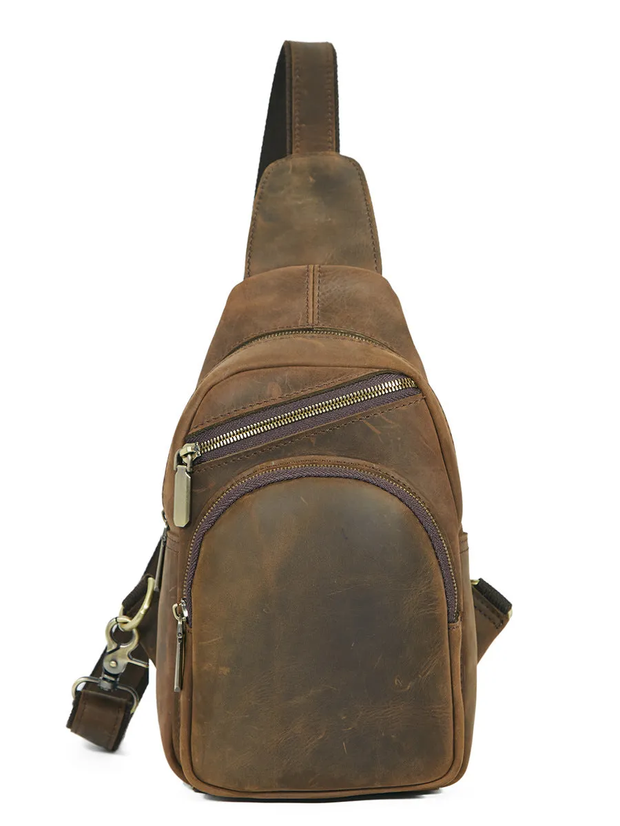 One Shoulder Backpack For Men Vintage Brown Leather Chest Bag Cool Sling Bags Crossbody Sling Bag
