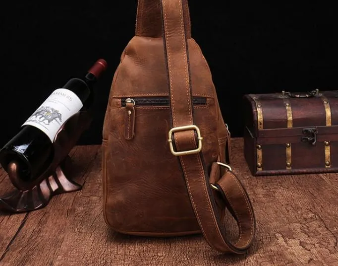 One Shoulder Backpack For Men Vintage Brown Leather Chest Bag Cool Sling Bags Crossbody Sling Bag