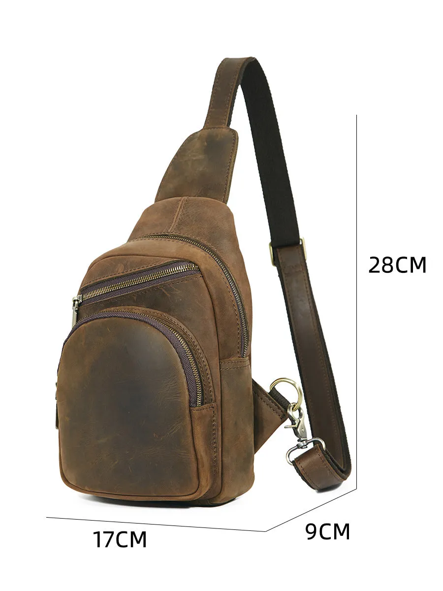 One Shoulder Backpack For Men Vintage Brown Leather Chest Bag Cool Sling Bags Crossbody Sling Bag