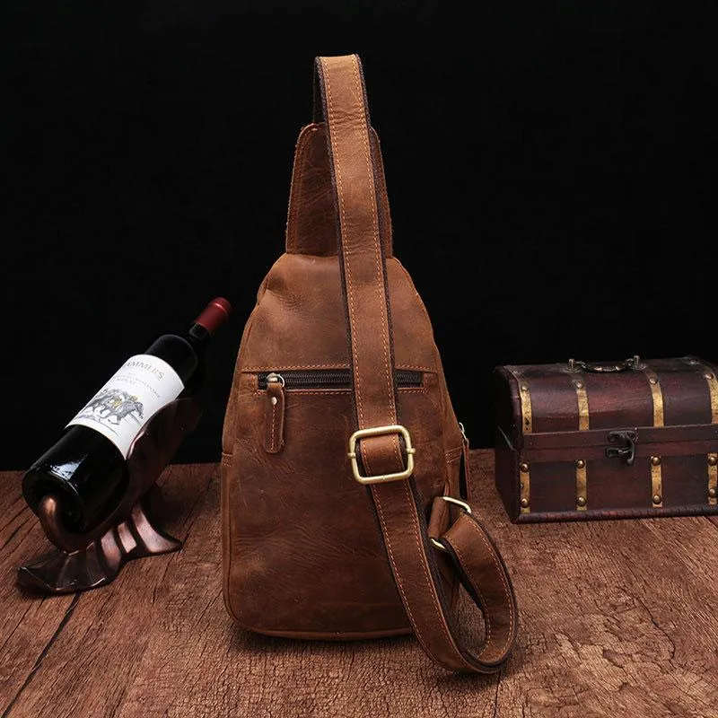 One Shoulder Backpack For Men Vintage Brown Leather Chest Bag Cool Sling Bags Crossbody Sling Bag