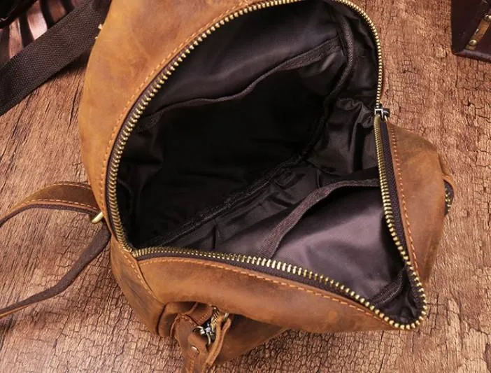 One Shoulder Backpack For Men Vintage Brown Leather Chest Bag Cool Sling Bags Crossbody Sling Bag
