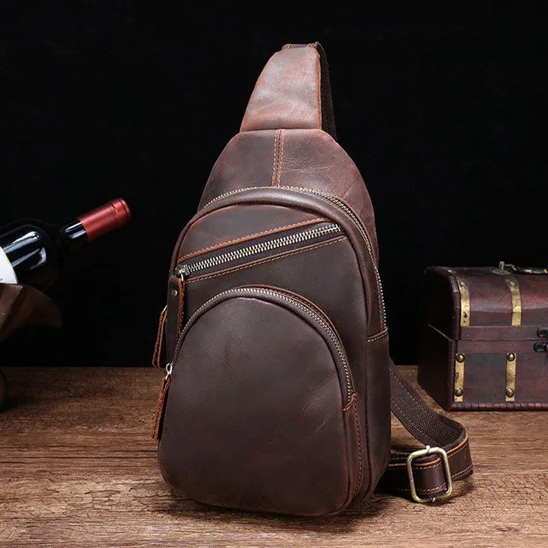 One Shoulder Backpack For Men Vintage Brown Leather Chest Bag Cool Sling Bags Crossbody Sling Bag