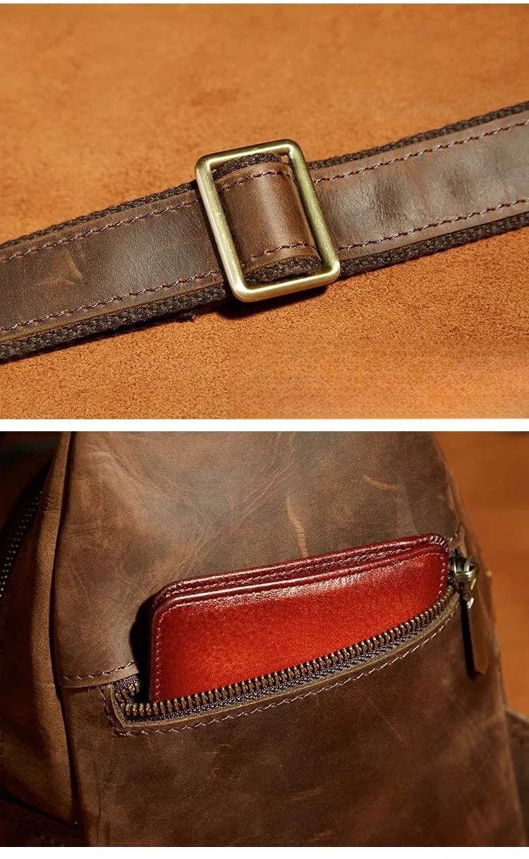 One Shoulder Backpack For Men Vintage Brown Leather Chest Bag Cool Sling Bags Crossbody Sling Bag