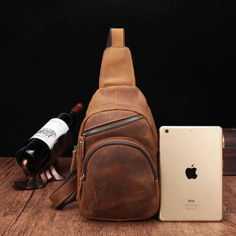 One Shoulder Backpack For Men Vintage Brown Leather Chest Bag Cool Sling Bags Crossbody Sling Bag