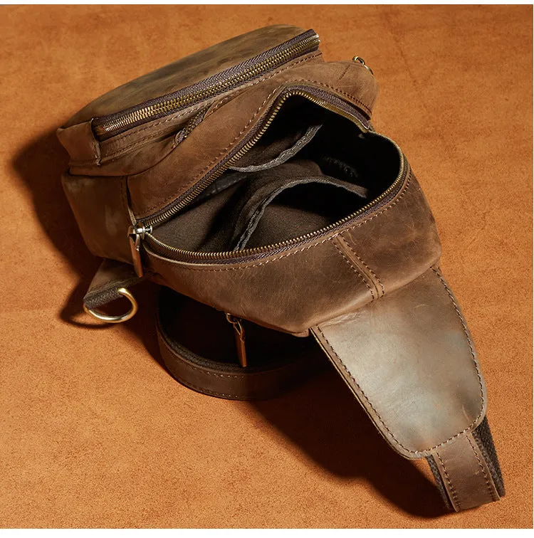One Shoulder Backpack For Men Vintage Brown Leather Chest Bag Cool Sling Bags Crossbody Sling Bag