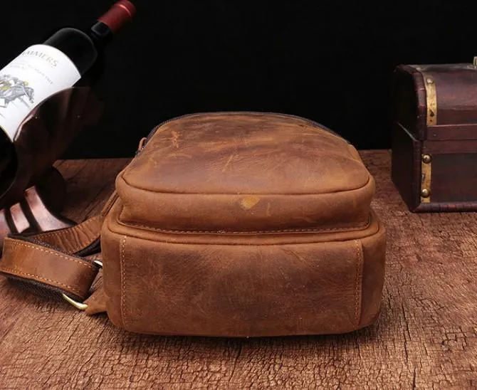 One Shoulder Backpack For Men Vintage Brown Leather Chest Bag Cool Sling Bags Crossbody Sling Bag