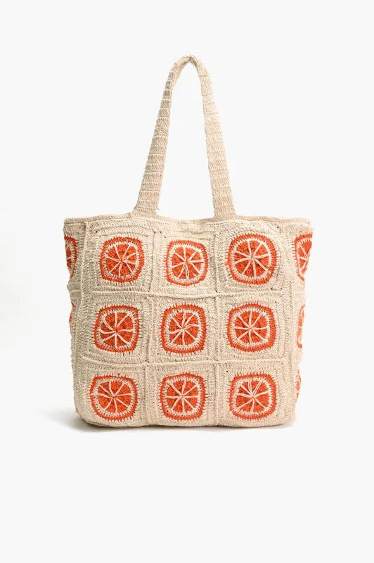 Orange Crochet Beach Tote Bag