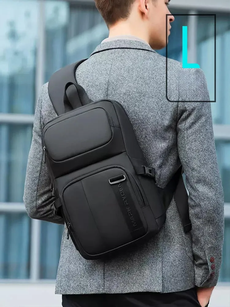 Oxford Fabric Black Large Sling Bag For Men Waterproof Business Sling Bag For Big Men