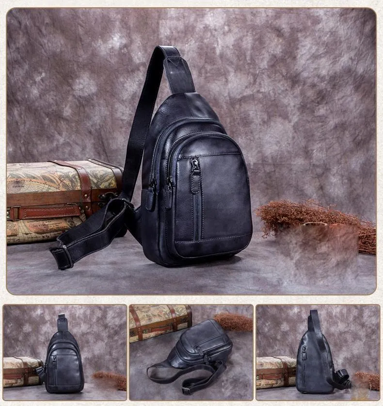 Purple Womens Leather Sling Bag Brown Chest Bags Purple One Shoulder Backpack for ladies