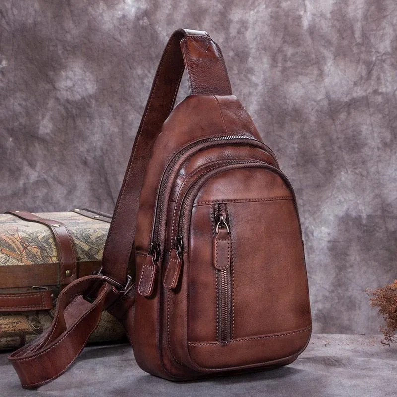 Purple Womens Leather Sling Bag Brown Chest Bags Purple One Shoulder Backpack for ladies