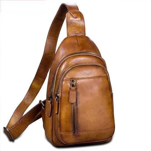 Purple Womens Leather Sling Bag Brown Chest Bags Purple One Shoulder Backpack for ladies