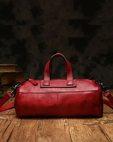 Red Women's Leather Doctor Tool Handbag Doctor Brown Shoulder Purse for Ladies