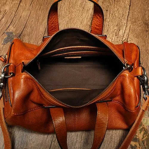 Red Women's Leather Doctor Tool Handbag Doctor Brown Shoulder Purse for Ladies