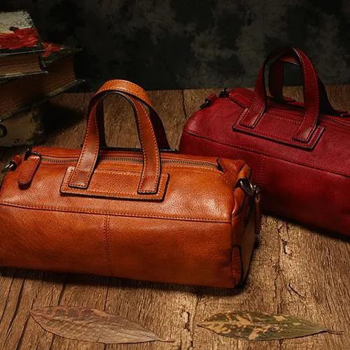 Red Women's Leather Doctor Tool Handbag Doctor Brown Shoulder Purse for Ladies
