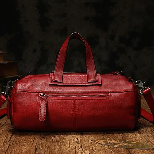 Red Women's Leather Doctor Tool Handbag Doctor Brown Shoulder Purse for Ladies