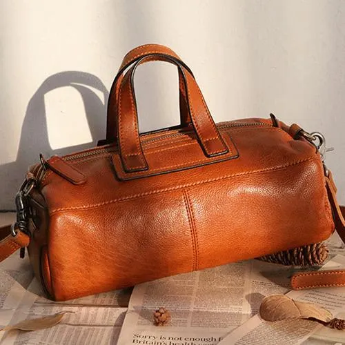 Red Women's Leather Doctor Tool Handbag Doctor Brown Shoulder Purse for Ladies