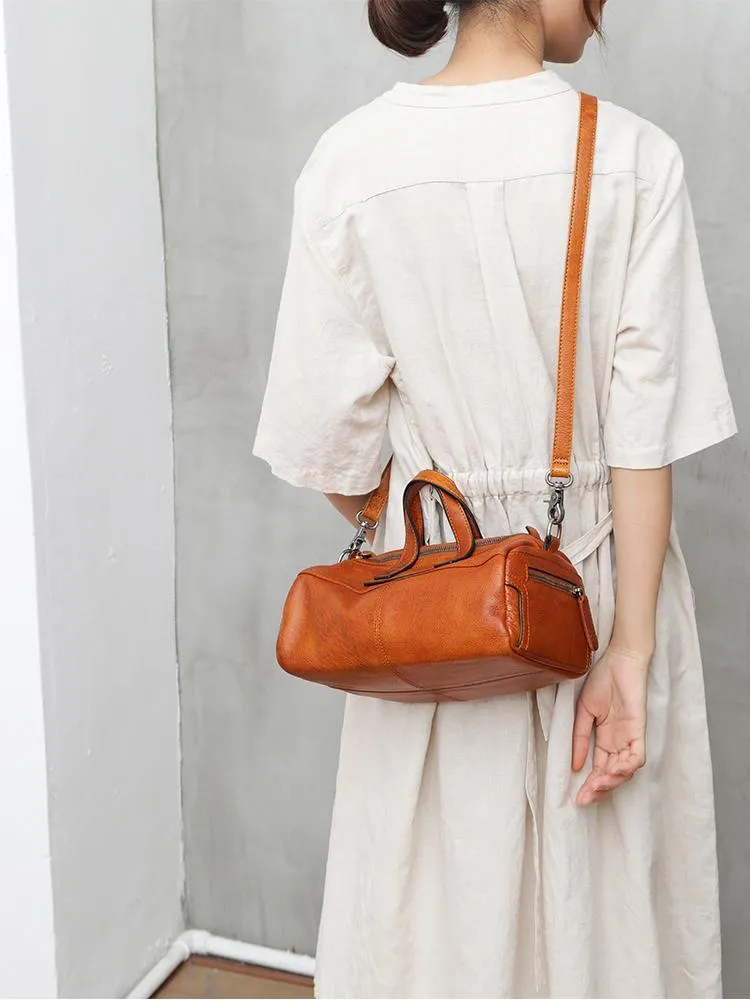 Red Women's Leather Doctor Tool Handbag Doctor Brown Shoulder Purse for Ladies