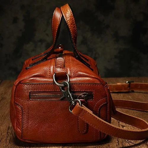 Red Women's Leather Doctor Tool Handbag Doctor Brown Shoulder Purse for Ladies