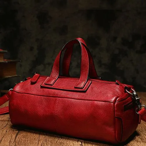 Red Women's Leather Doctor Tool Handbag Doctor Brown Shoulder Purse for Ladies