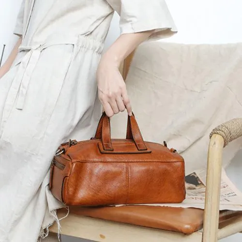 Red Women's Leather Doctor Tool Handbag Doctor Brown Shoulder Purse for Ladies