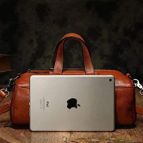 Red Women's Leather Doctor Tool Handbag Doctor Brown Shoulder Purse for Ladies