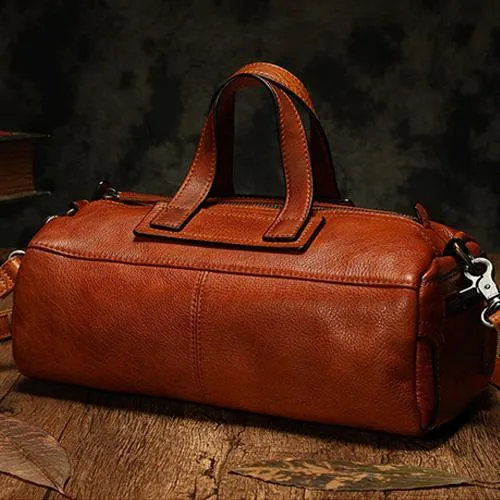 Red Women's Leather Doctor Tool Handbag Doctor Brown Shoulder Purse for Ladies