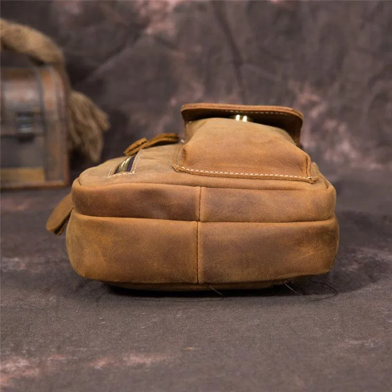 Retro Brown Leather Chest Bag Sling Bag Crossbody Sling Bag Hiking Sling Bag For Men