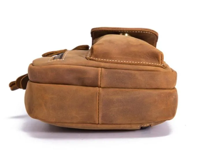 Retro Brown Leather Chest Bag Sling Bag Crossbody Sling Bag Hiking Sling Bag For Men