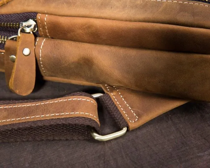 Retro Brown Leather Chest Bag Sling Bag Crossbody Sling Bag Hiking Sling Bag For Men