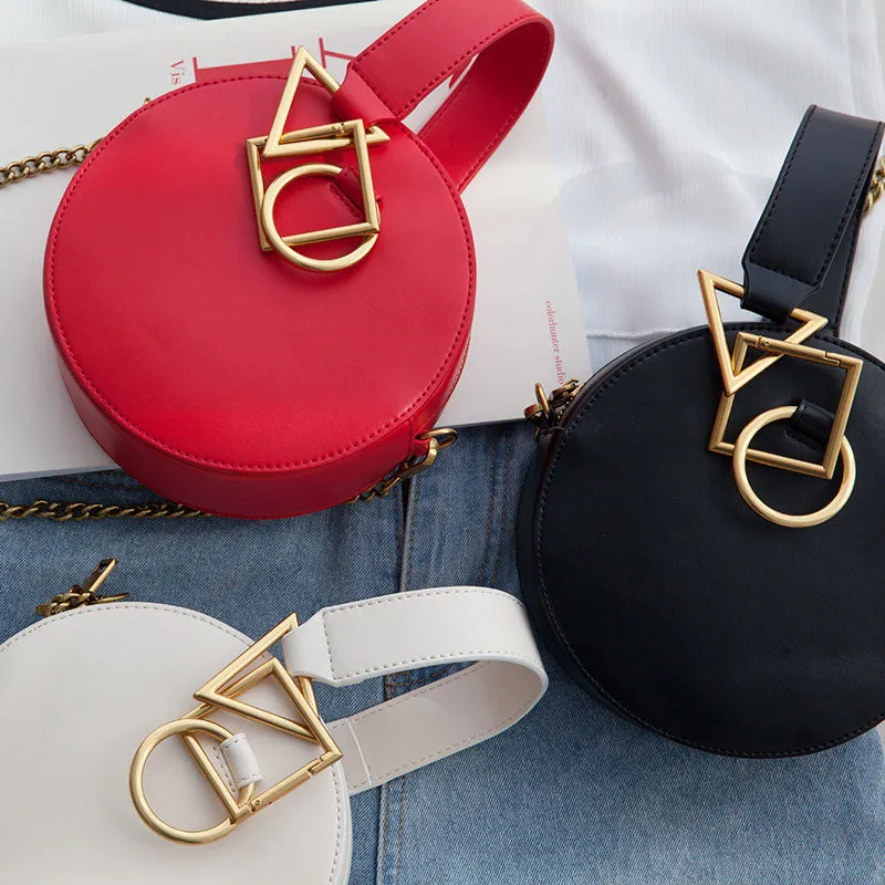 Round Leather Womens Stylish Circle Handbag Round Purse for Women