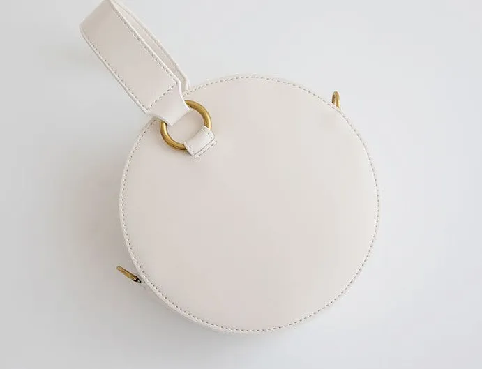 Round Leather Womens Stylish Circle Handbag Round Purse for Women