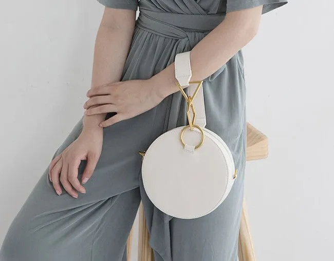 Round Leather Womens Stylish Circle Handbag Round Purse for Women